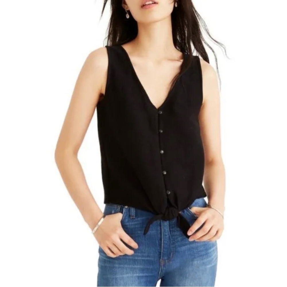 MADEWELL Button-front Tie Tank Top Black Sz M